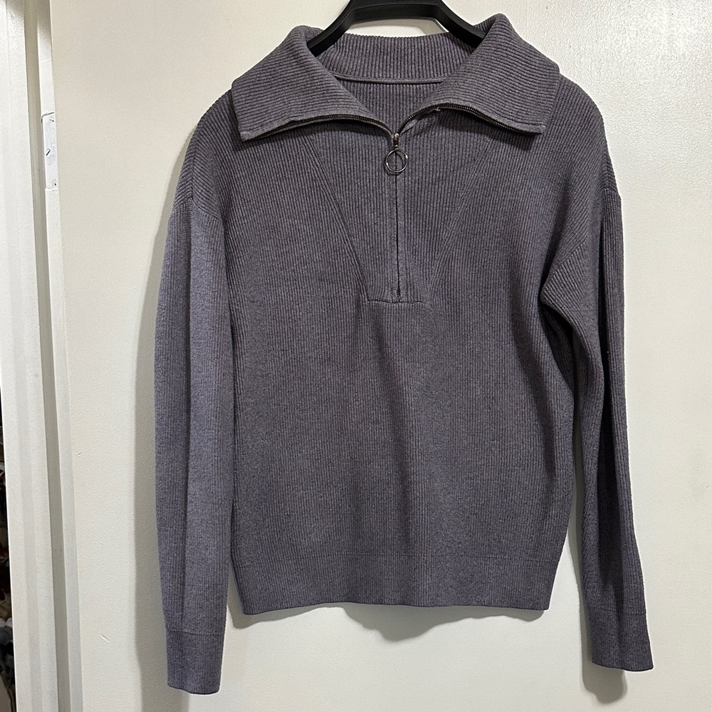 Knit Gray Sweater with Half-Zip.